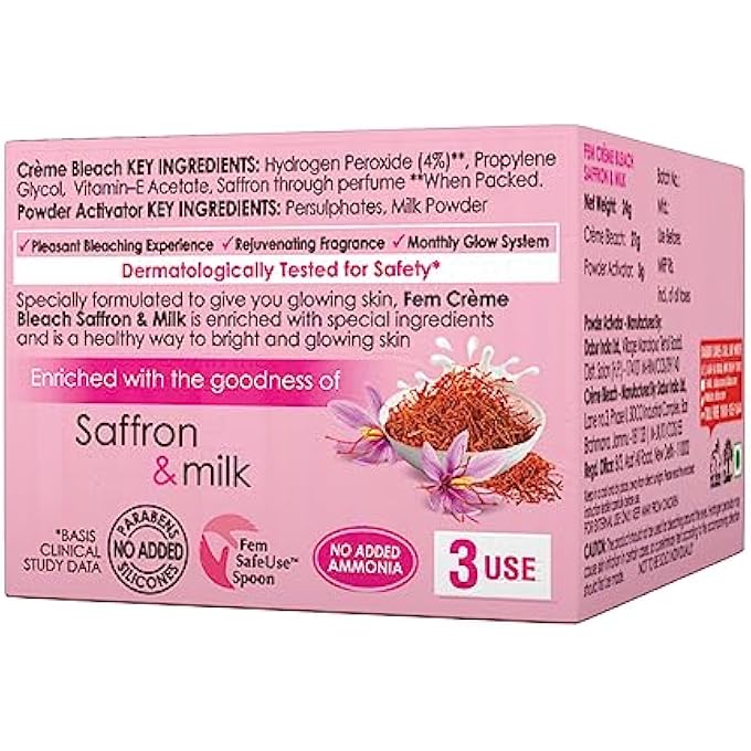 fem FAIRNESS (SAFFRON & MILK) CRME BLEACH - 24G | ADVANCED SKIN BRIGHTENING SYSTEM | ENRICHED WIH GOODNESS OF SAFRRON & MILK | WITH REJUVENATING FRAGRANCE| NO ADDED PARABENS, SILICONES & AMMONIA - Image 3